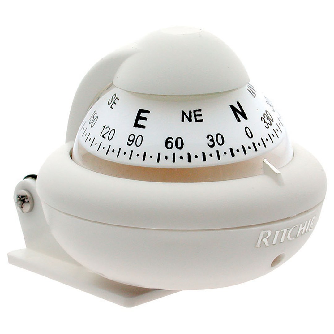 Ritchie Navi Compass, Ritchiesport®, White, 12 Volt Green LED, Bracket Mount, 2 Inch Direct Read Dial, 2-3/16 Inch Height Overall Dimension – X-10W-M