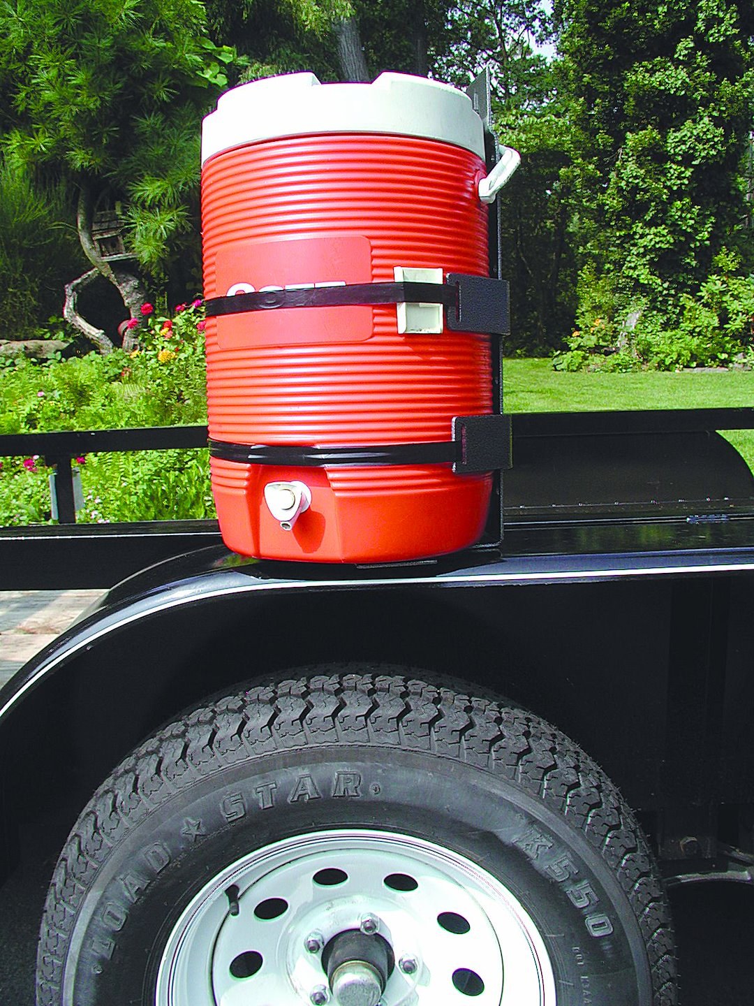 Rack’em Mfg Drink Cooler Rack, Bolt-On Mount to Open or Closed Trailer, For 3 or 5 Gallon Round Drink Cooler – RA-18