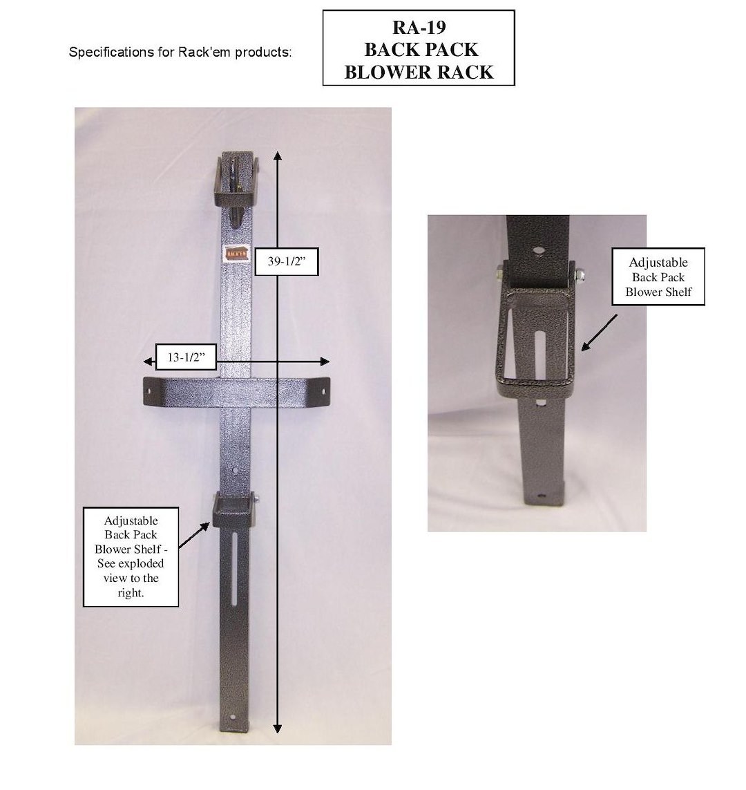 Rack’em Mfg Tool Organizer, Bolt-On Mount to Open Trailer, Holds 1 Backpack Blower, Black and Gray, Steel – RA-19