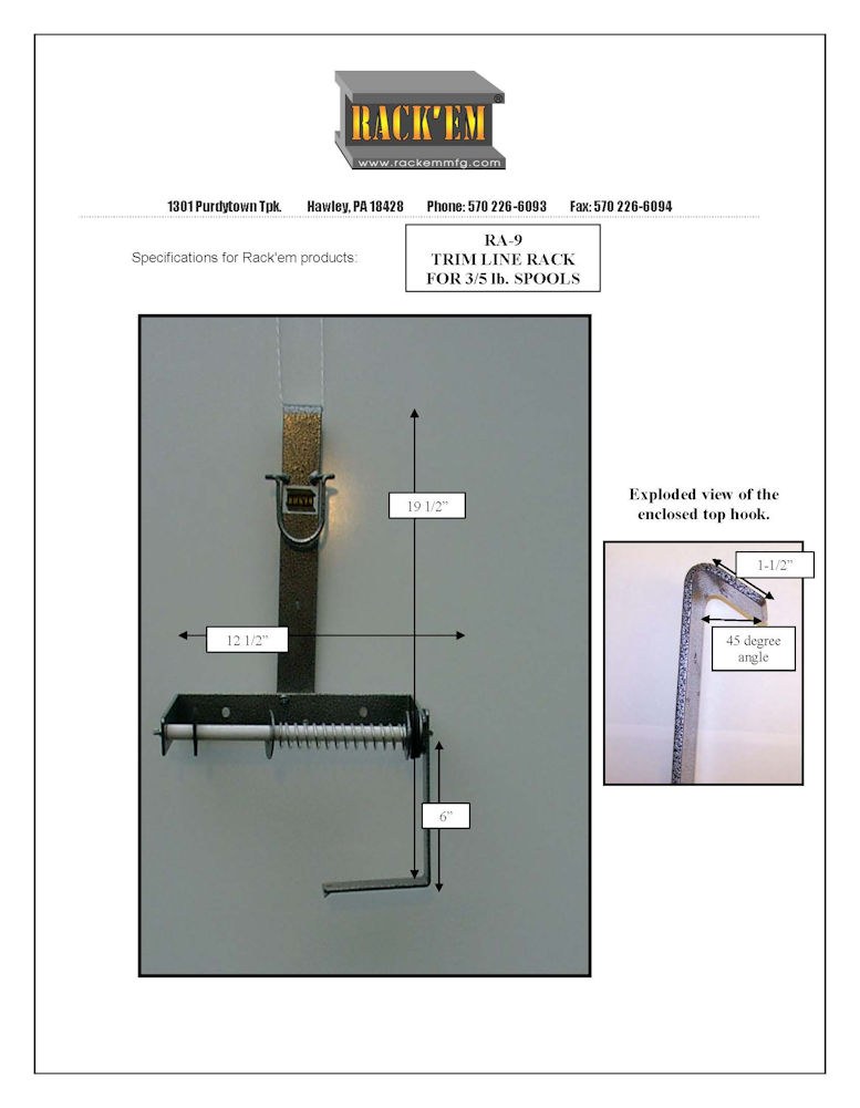 Rack’em Mfg Grass Trimmer Line Spool Rack, For Use with a Single 3 or 5 Pound Spool, Bolt-On Mount to Closed Trailer – RA-9