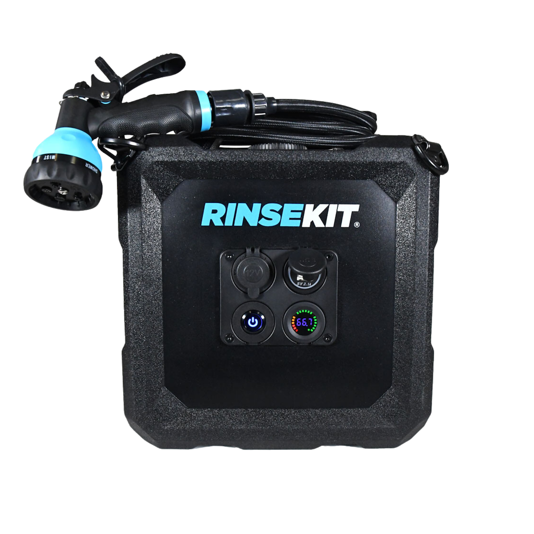 Rinsekit Camp Shower, Cube, 4 Gallon Capacity, 12 Volt Battery Powered, Heat the Water Through Hyperheater (heater Sold Separately) – 857007006357