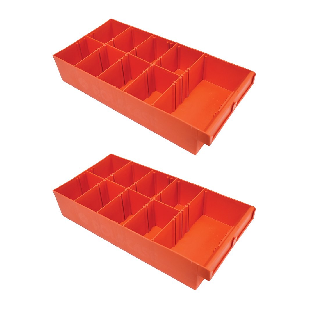 Rolacase Van Storage System Shelf Bin Box, Medium, 7-7/8 Inch Width X 15-3/8 Inch Depth X 3-1/8 Inch Height, 8 Adjustable Compartment, Orange – RP428