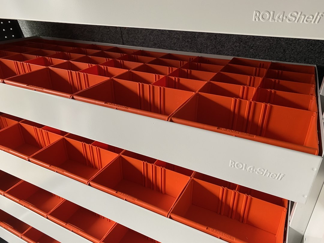 Rolacase Van Storage System Shelf Bin Box, Medium, 7-7/8 Inch Width X 15-3/8 Inch Depth X 3-1/8 Inch Height, 8 Adjustable Compartment, Orange – RP428