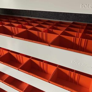 Rolacase Van Storage System Shelf Bin Box, Medium, 7.9 Inch Width X 15.4 Inch Depth X 3.1 Inch Height, 8 Adjustable Compartment, Orange – RP428/2