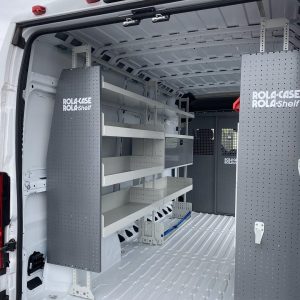 Rolacase Bulkhead Divider, Full Bulkhead, With Standard Door, With Mesh Window, Gray, Galvanized Steel, Powder Coated – RSCGBRPM118136159