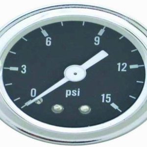 Racing Power Gauge Fuel Pressure, 1-1/2 Inch, Full Sweep Mechanical, 0-15 PSI, Black – R5715