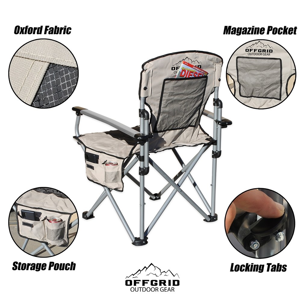 Raptor Series Camping Chair, 280 Pound Weight Capacity, Folding, Aluminum Frame/ Canvas Fabric, Without Headrest, With Arm Rest – 100000-130200