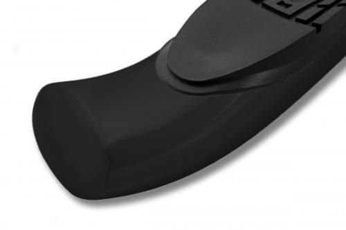 Raptor Series Nerf Bar, With Step Pads, 4 Inch Oval Curved, Black E-Coated, Steel, With Welded End Caps, Rocker Panel Mount – 1501-0592B