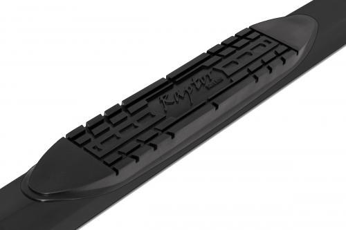 Raptor Series Nerf Bar, With Step Pads, 4 Inch Oval Curved, Black E-Coated, Steel, With Welded End Caps, Rocker Panel Mount – 1501-0604B