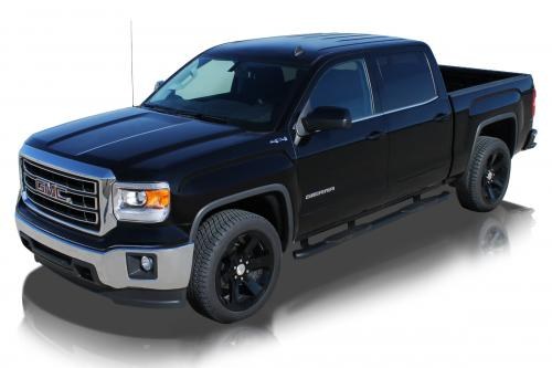 Raptor Series Nerf Bar, With Step Pads, 4 Inch Oval Curved, Black E-Coated, Steel, With Welded End Caps, Rocker Panel Mount – 1501-0604B