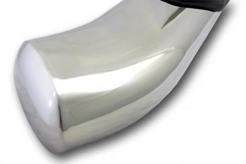 Raptor Series Nerf Bar, With Step Pads, 4 Inch Oval Curved, Polished, Stainless Steel, With Welded End Caps, Rocker Panel Mount – 1501-0722