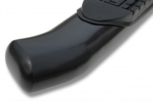Raptor Series Nerf Bar, With Step Pads, 4 Inch Oval Curved, Black E-Coated, Steel, With Welded End Caps, Rocker Panel Mount – 1501-0733B