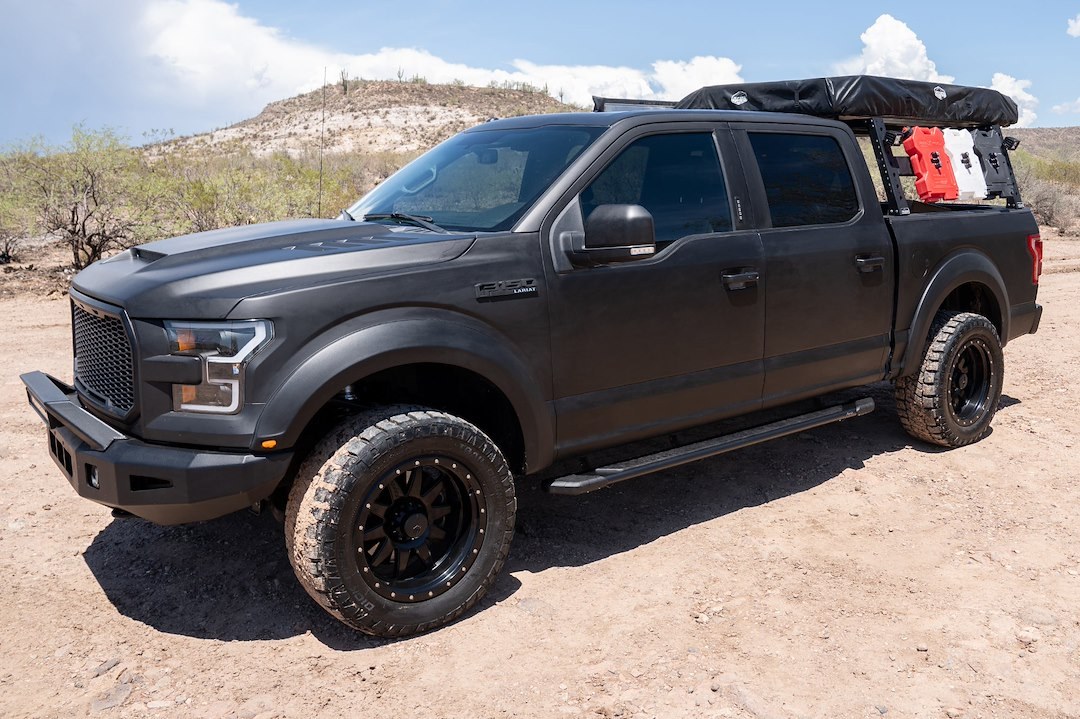 Raptor Series Running Board, Slide Track – Tread Step, Textured, Black, Aluminum, Unlighted, Rocker Panel Mount – 1904-0379BT