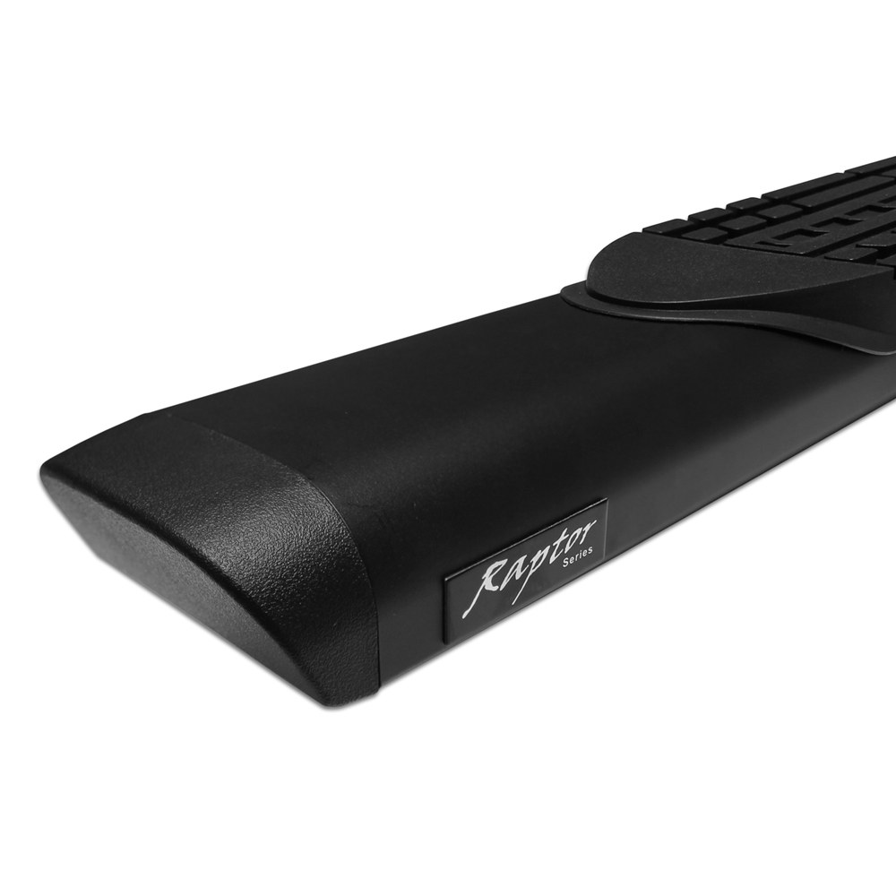 Raptor Series Nerf Bar, Slide Track, With Step Pads, 5 Inch Oval Straight, Textured, Black, Aluminum, With End Caps, Rocker Panel Mount – 2003-0377BT