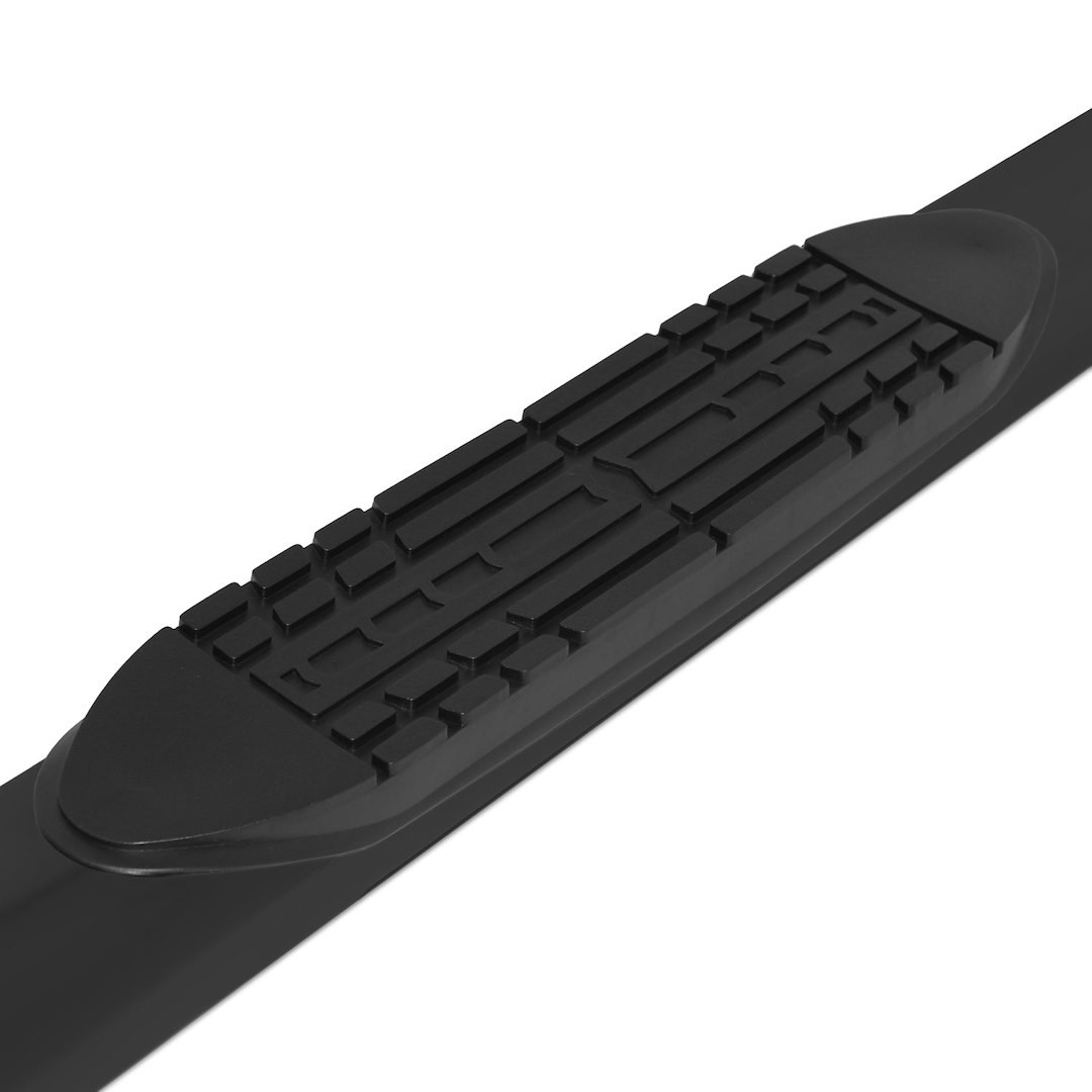 Raptor Series Nerf Bar, Slide Track, With Step Pads, 5 Inch Oval Straight, Textured, Black, Aluminum, With End Caps, Rocker Panel Mount – 2004-0368BT