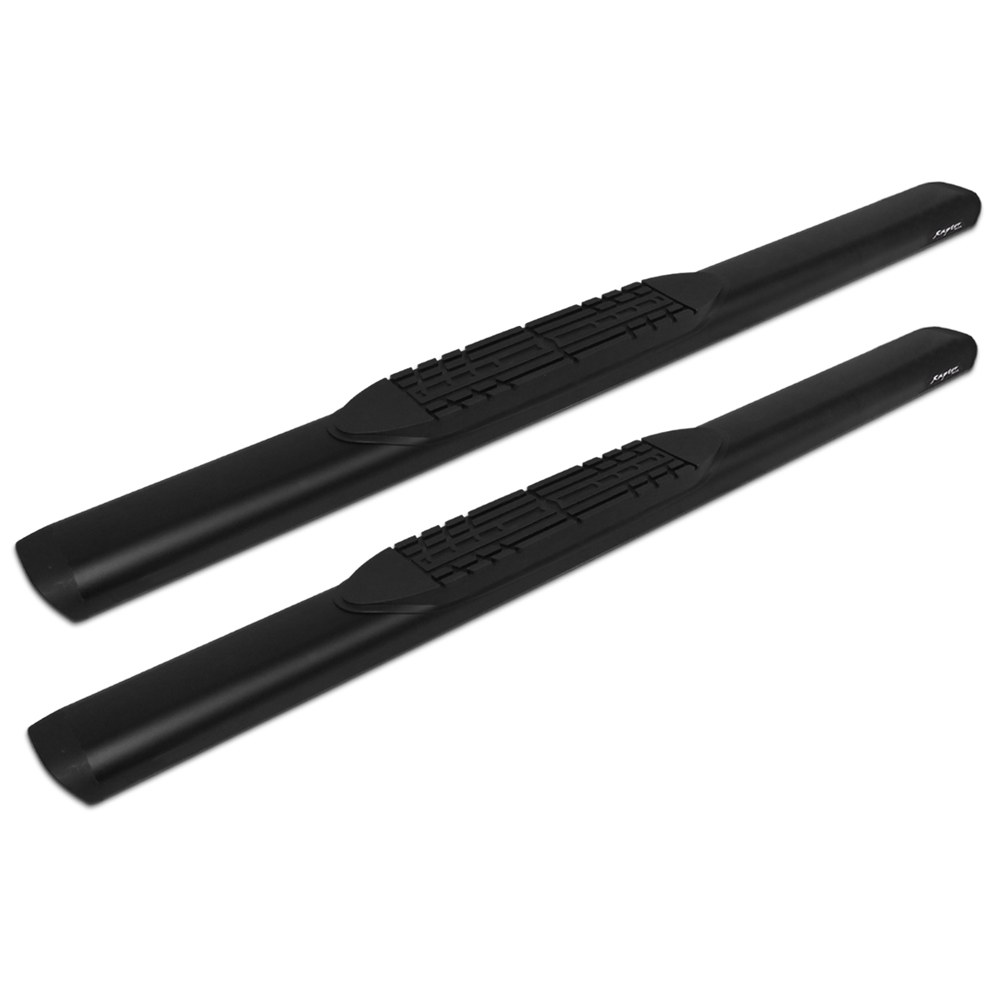 Raptor Series Nerf Bar, Slide Track, With Step Pads, 5 Inch Oval Straight, Textured, Black, Aluminum, With End Caps, Rocker Panel Mount – 2007-0431BT
