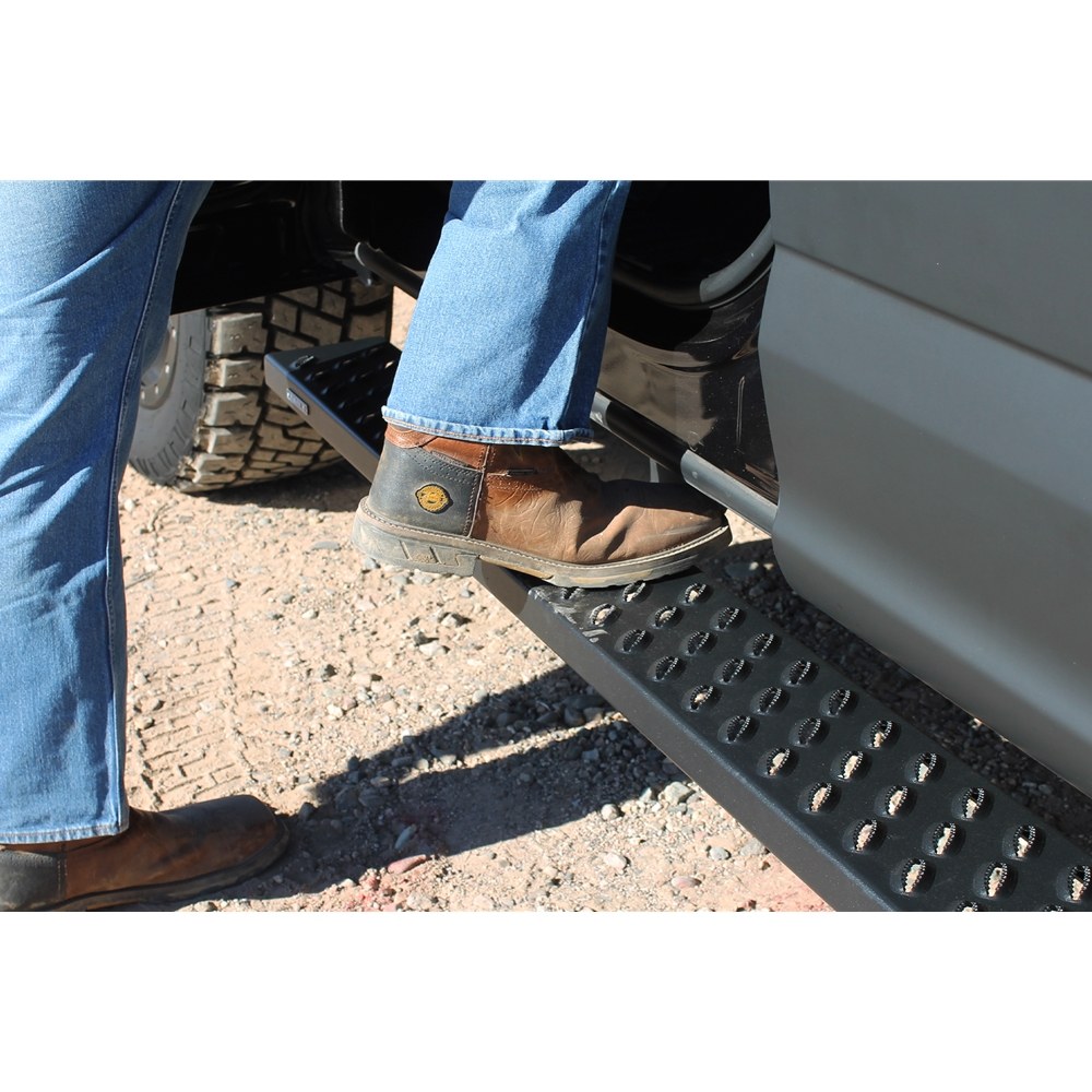 Raptor Series Running Board, Sawtooth Slide Track, Textured, Black, Aluminum, Unlighted, Rocker Panel Mount – 2102-0062BT
