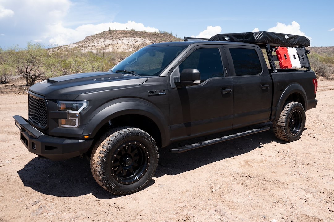 Raptor Series Running Board, Slide Track – OEM Style, Textured, Black, Aluminum, Unlighted, Rocker Panel Mount, With Full Length Tread – 2204-0379BT