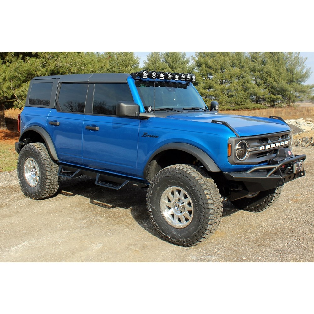 Raptor Series Nerf Bar, Magnum Rt Gen 2, With Drop Down Steps, Powder Coat, Textured Black, Steel, Rocker Panel Mount – GTS12FD