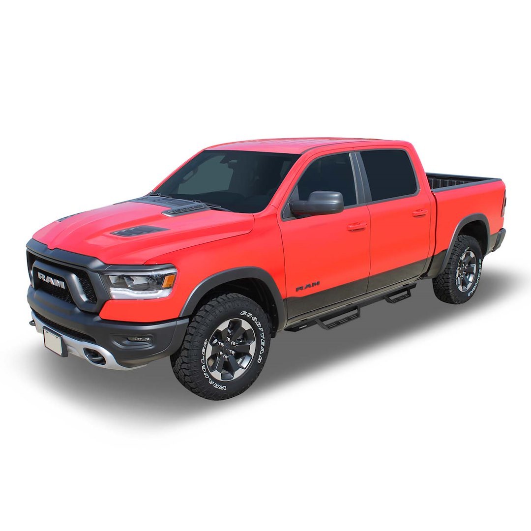 Raptor Series Nerf Bar, Magnum Rt Gen 2, With Drop Down Steps, Powder Coat, Textured Black, Steel, Rocker Panel Mount – GTS37DG