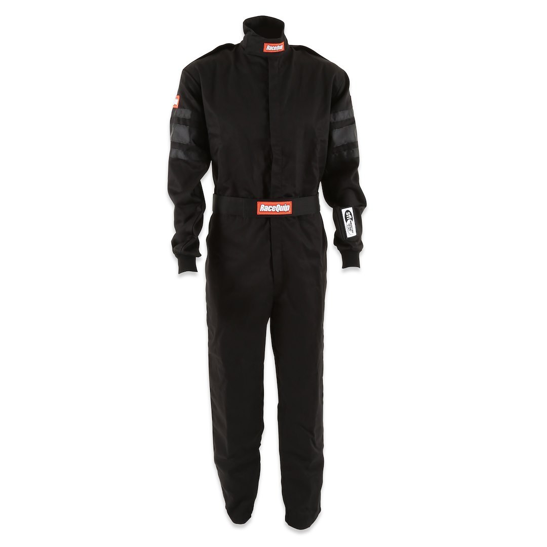 Racequip Racing Apparel, 110 Series, One Piece Suit, Medium, Sfi 3.2A/1 Rated, Thermal Protective Performance 11, Black, 1 Layer Pyrovatex – 110003