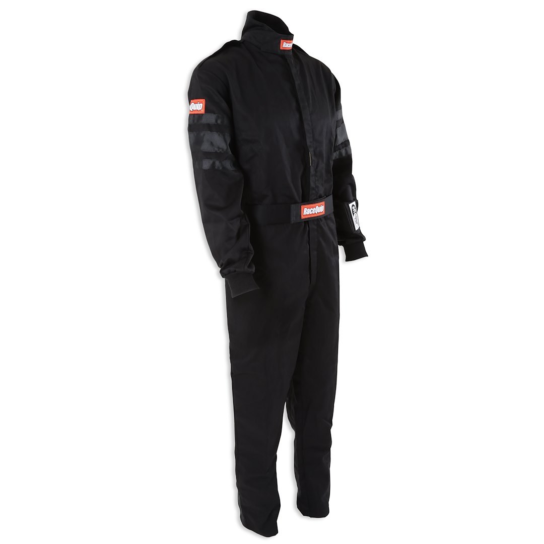 Racequip Racing Apparel, 110 Series, One Piece Suit, Large, Sfi 3.2A/1 Rated, Thermal Protective Performance 11, Black, 1 Layer Pyrovatex – 110005