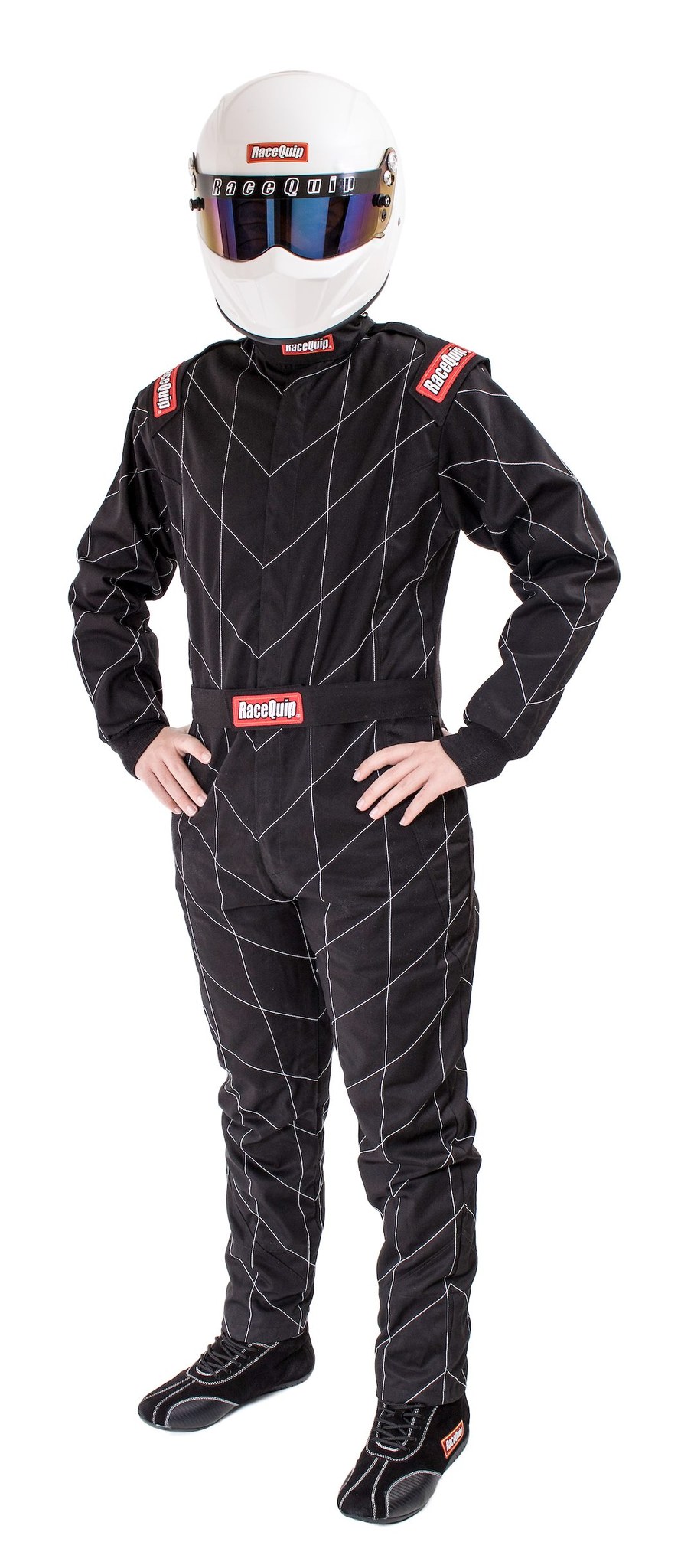 Racequip Racing Apparel, One Piece Suit, Extra Large, Sfi 3.2A/1 Rated, Black, 1 Layer Pyrovatex Frc Construction, Racequip Logo – 130906