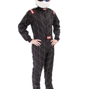 Racequip Racing Apparel, One Piece Suit, Extra Large, Sfi 3.2A/1 Rated, Black, 1 Layer Pyrovatex Frc Construction, Racequip Logo – 130906