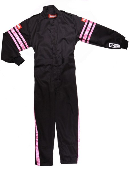 Racequip Racing Apparel, One Piece Suit, Kids Small, Sfi 3.2A/1 Rated, Thermal Protective Performance 11, Black with Pink Trim – 1950892