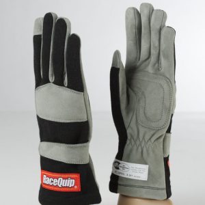 Racequip Racing Apparel, 351 Series, Racing Gloves, Small, Single Layer Nomex Knit/ Suede Leather Palm, Black/ Gray, Sfi 3.3/1 Rated – 351002