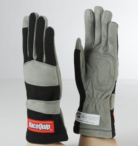 Racequip Racing Apparel, 351 Series, Racing Gloves, Small, Single Layer Nomex Knit/ Suede Leather Palm, Black/ Gray, Sfi 3.3/1 Rated – 351002