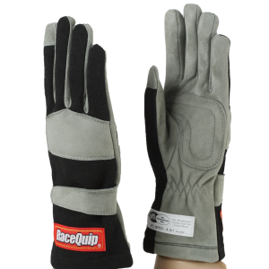 Racequip Racing Apparel, 351 Series, Racing Gloves, Large, Single Layer Nomex Knit/ Suede Leather Palm, Black/ Gray, Sfi 3.3/1 Rated – 351005