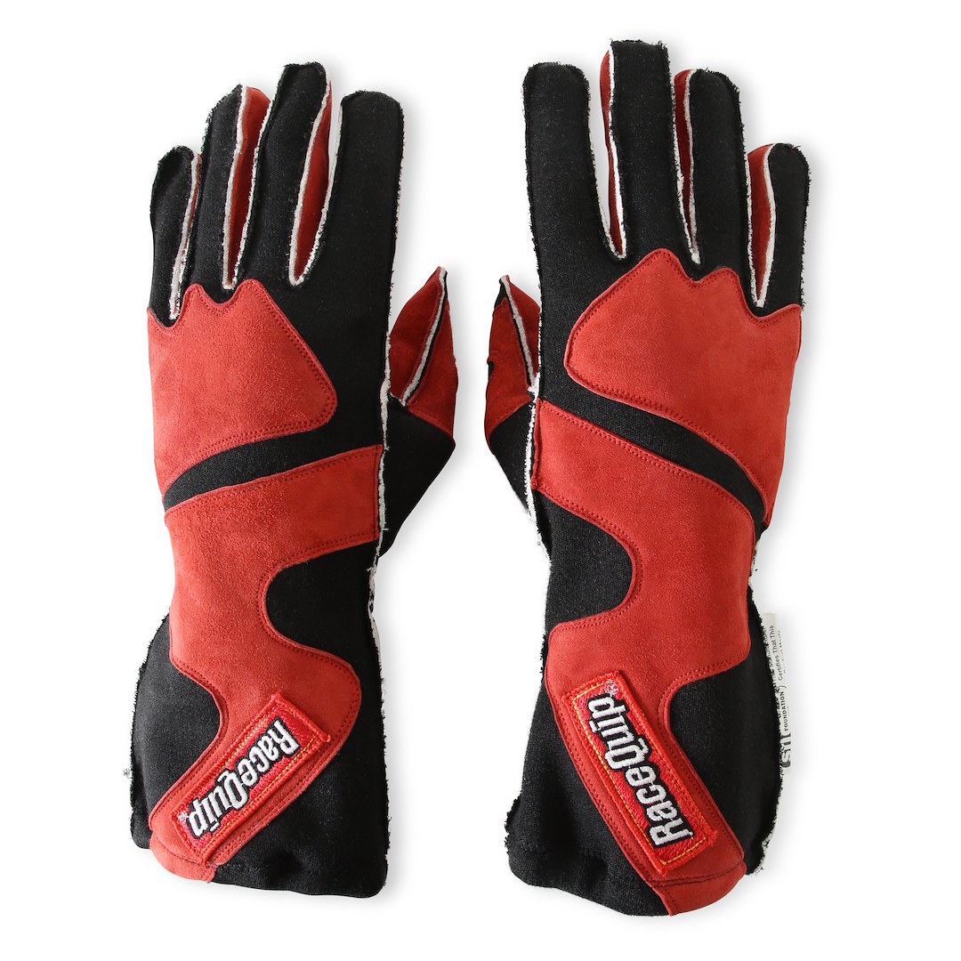 Racequip Racing Apparel, 355 Series, Racing Gloves, Large, Double Layer Nomex Knit/ Suede Leather Palm, Red/ Black, Sfi 3.3/5 Rated, Set of 2 – 355015