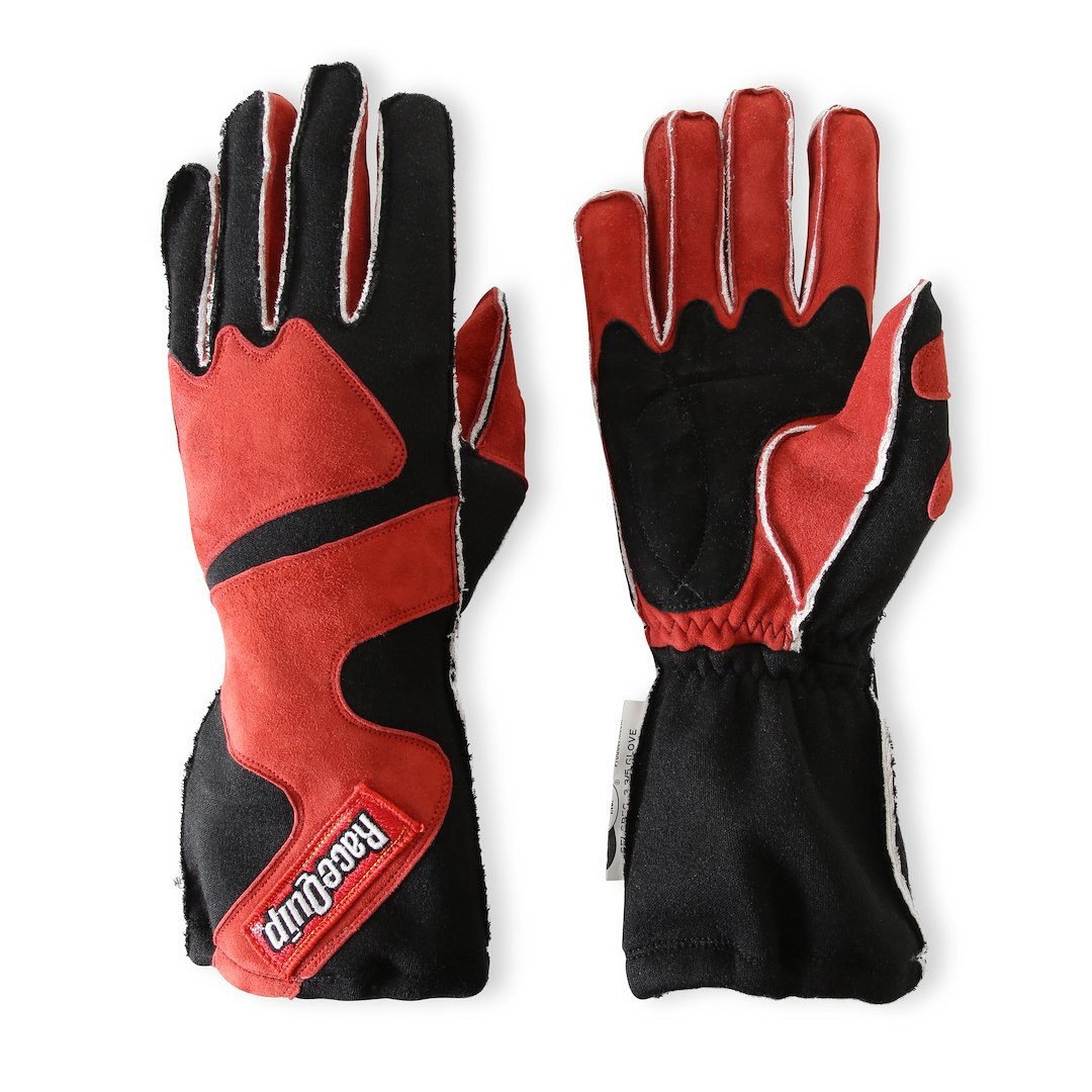 Racequip Racing Apparel, 355 Series, Racing Gloves, Large, Double Layer Nomex Knit/ Suede Leather Palm, Red/ Black, Sfi 3.3/5 Rated, Set of 2 – 355015