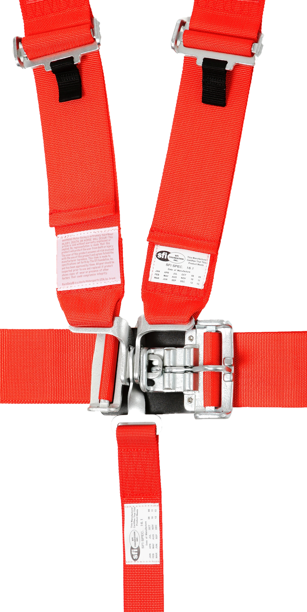 Racequip Seat Belt, 16.1 Sfi Rated, Not DOT Street Approved, 5 Point, 3 Inch Width, Latch and Link, Red, Single, Polyester Webbing – 711011