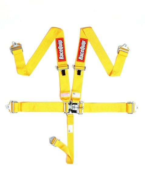 Racequip Seat Belt, 16.1 Sfi Rated, Not DOT Street Approved, 5 Point, 3 Inch Width, Latch and Link, Yellow, Single, Polyester Webbing – 711031
