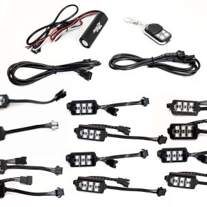Race Sport Lighting Underbody Light Kit, Coloradapt ®, Underbody/ Wheel Well Mount, Pod Strips, Multi-Color, With Remote Control, 12 Pieces – RS12RGB