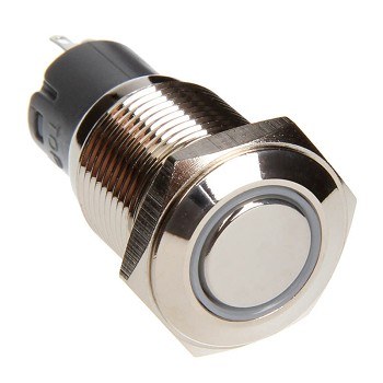 Race Sport Lighting Push Button Switch, 16 Millimeter Momentary on/ Off Switch, 15 Amp, Flush Mount, Chrome, White LED Ring – RS-2P16MM-LEDW