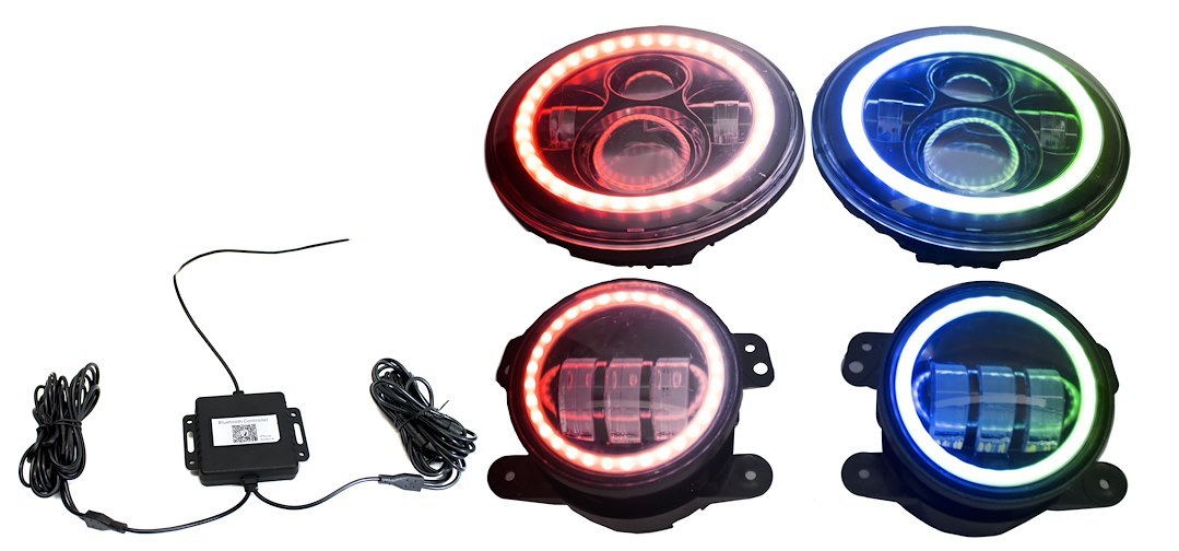 Race Sport Lighting Driving/ Fog Light, Colorsmart ®, LED Bulb, Two 7 Inch Round Headlight/ Two 4 Inch Round Fog Light, 10 Watt – RS3037050-C