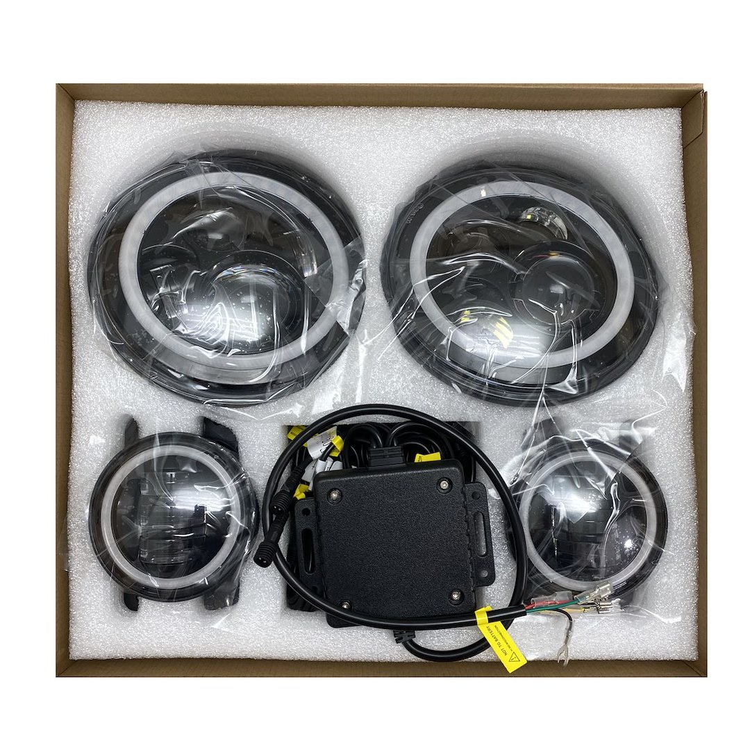 Race Sport Lighting Driving/ Fog Light, Colorsmart ®, LED Bulb, Two 7 Inch Round Headlight/ Two 4 Inch Round Fog Light, 10 Watt – RS3037050-C