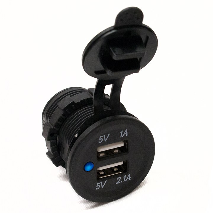 Race Sport Lighting Cigarette Lighter Power Adapter, Used to Charge Up to Two Devices Using USB Port, 3.1 Amp, With Blue LED Lights – RS50782