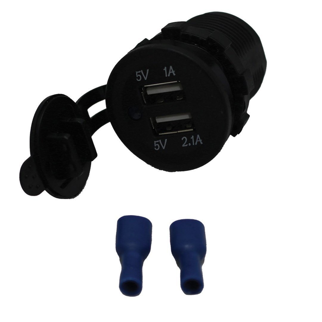Race Sport Lighting Cigarette Lighter Power Adapter, Used to Charge Up to Two Devices Using USB Port, 3.1 Amp, With Blue LED Lights – RS50782