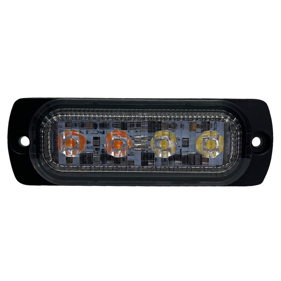 Race Sport Lighting Strobe Light Kit, 4 Ultra Slim Led’s, Black Housing, Clear Lens, White/ Amber, Surface Mount, 12 Volt to 24 Volt – RS70014W-A