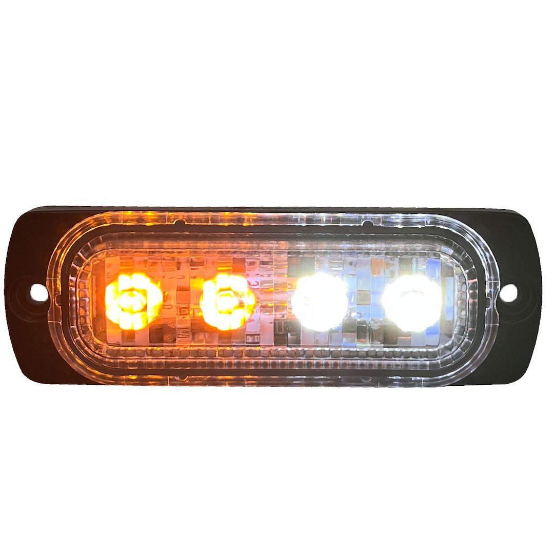 Race Sport Lighting Strobe Light Kit, 4 Ultra Slim Led’s, Black Housing, Clear Lens, White/ Amber, Surface Mount, 12 Volt to 24 Volt – RS70014W-A