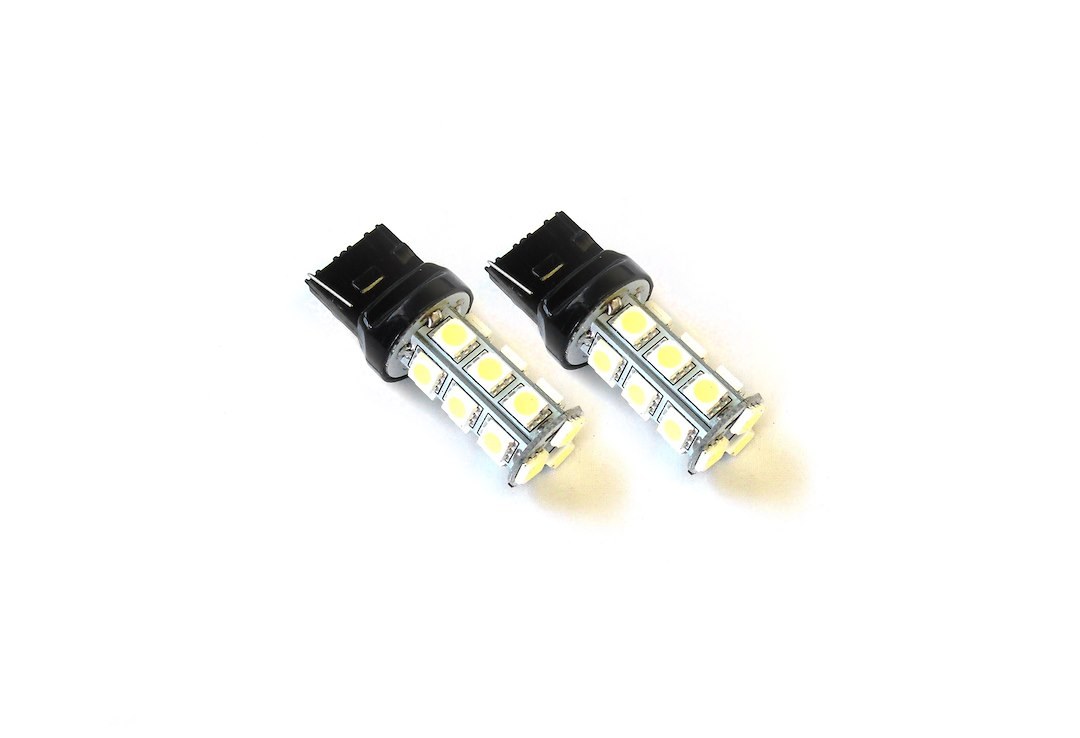 Race Sport Lighting Backup Light Bulb, Professional, 7440 LED, White, 18 Chips, 12 Volt to 24 Volt DC, 5050 Diode Diameter, Set of 2 – RS-7440-W-5050