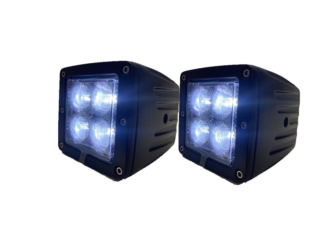 Race Sport Lighting Driving/ Fog Light, Blacked Out ®, LED, White Cree LED, 3 Inch X 3 Inch Square, 32 Watt, 12 to 24 Volt DC, 2600 Lumens – RSBO3X3