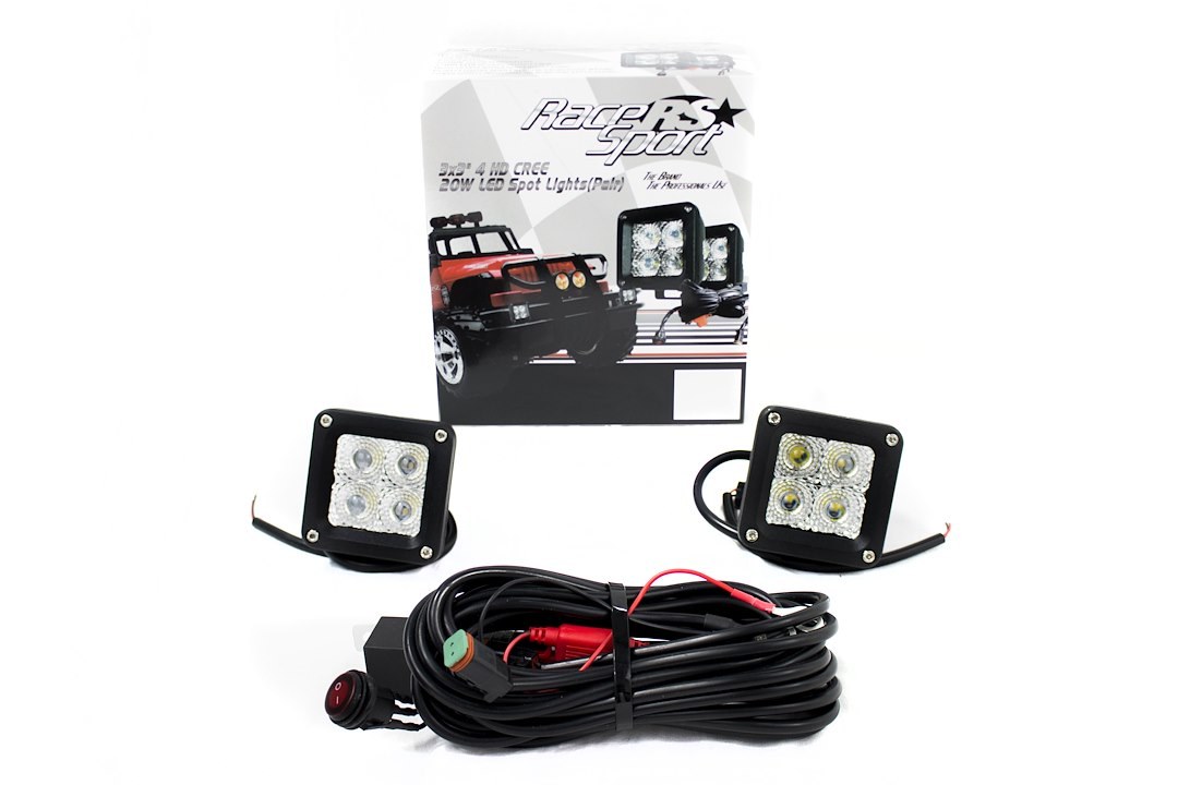 Race Sport Lighting Driving/ Fog Light, HD Series, LED, White Light, 3 Inch X 3 Inch Square, 20 Watt, Spot and Flood Beam, 1900 Lumens – RSHD20W3X3-2