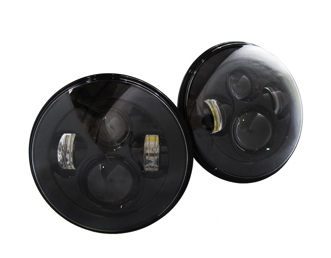 Race Sport Lighting Headlight Assembly, LED Bulb, Projector Beam, Polycarbonate Lens, 7 Inch Round, Black Housing, Set of 2 – RS-7LEDHLP5500KPR