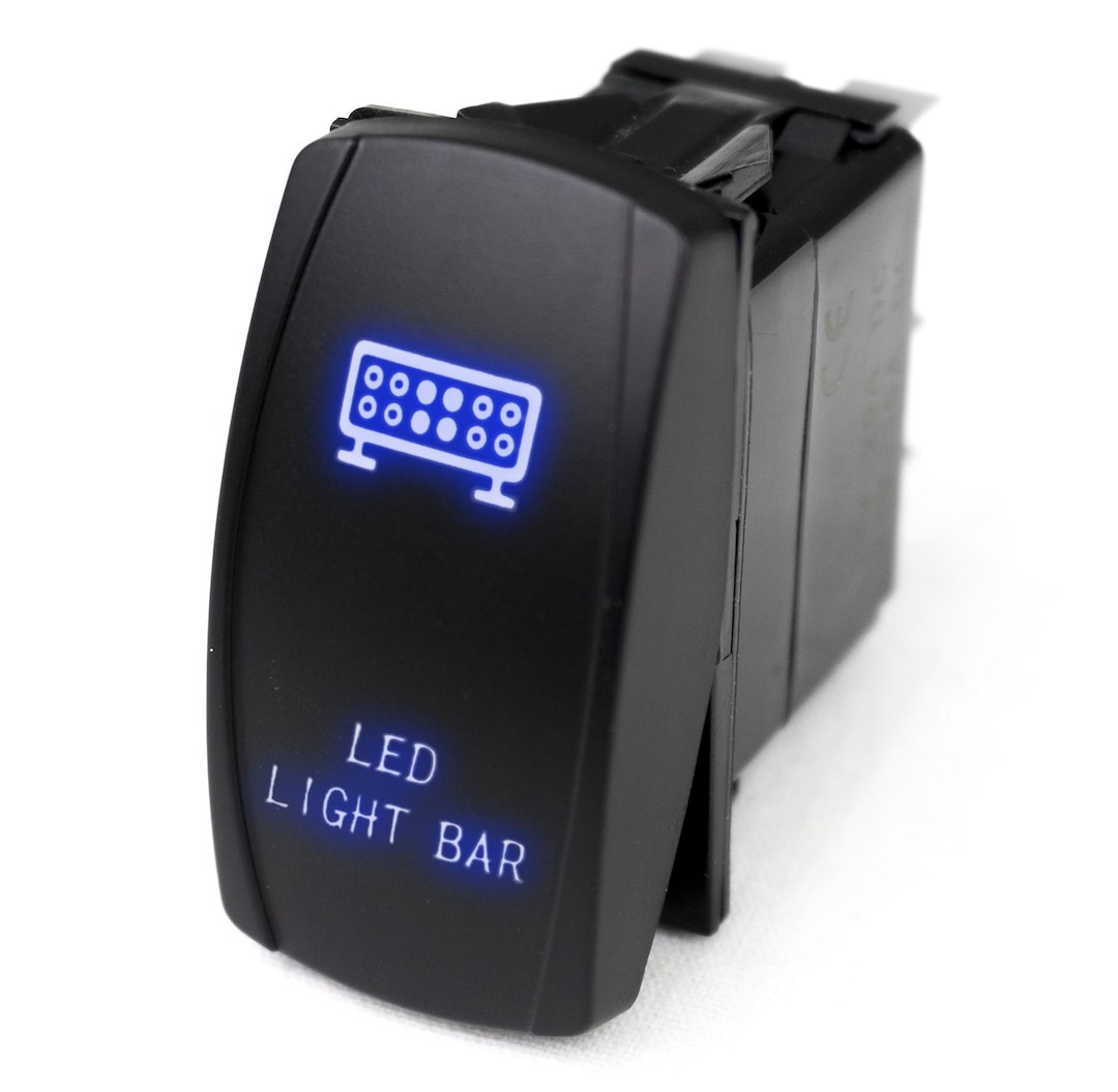 Race Sport Lighting Multi Purpose Switch, Light Bar Logo, 12 Volt DC, 20 Amp, Rocker Switch, Blue LED Radiance, Black – RSLJ10B