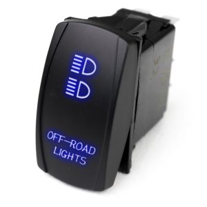 Race Sport Lighting Multi Purpose Switch, Off-Road Logo, 12 Volt DC, 20 Amp, Rocker Switch, Blue LED Radiance, Black – RSLJ11B